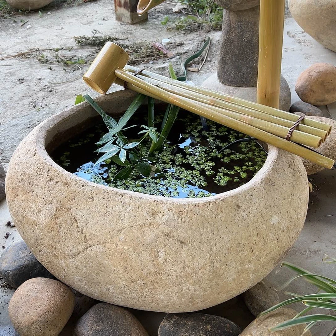 石材天然鹅卵石流水石缽