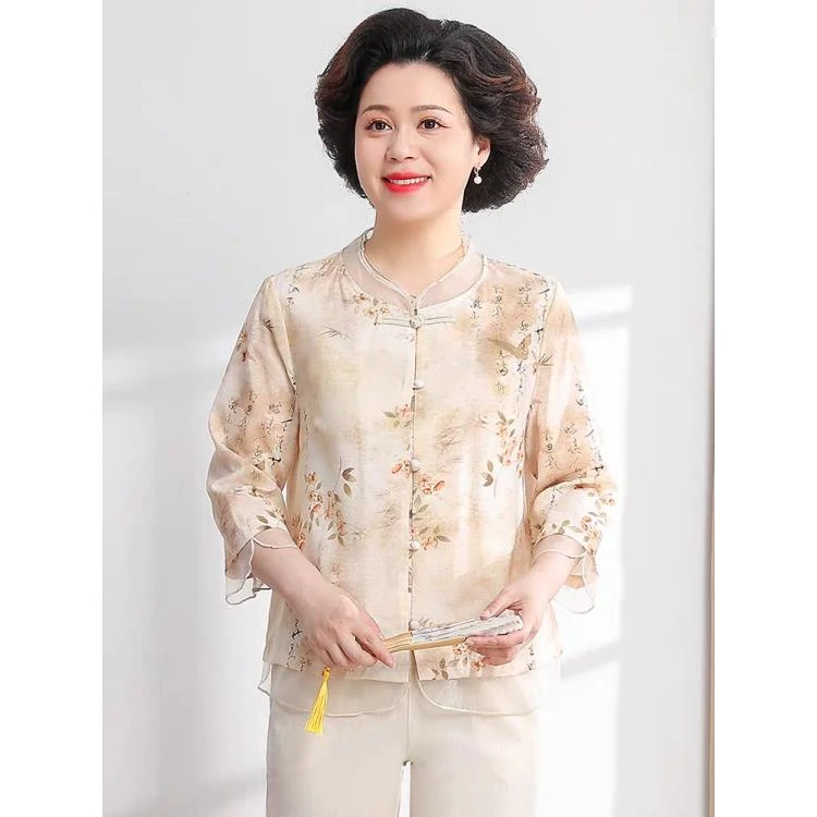 新新定制-中年妈妈装新款七分袖夏季新中式短袖上衣143717