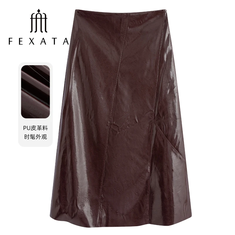 【诗语专属】FEXATA斐格思气质设计感高腰PU半身裙1011