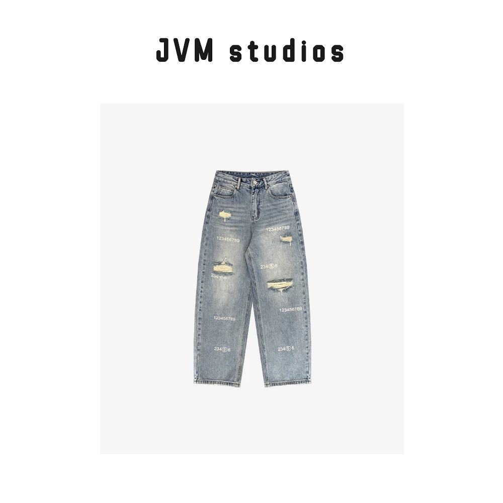 2024新款JVM定制5010时尚百搭数字破洞牛仔裤4/24