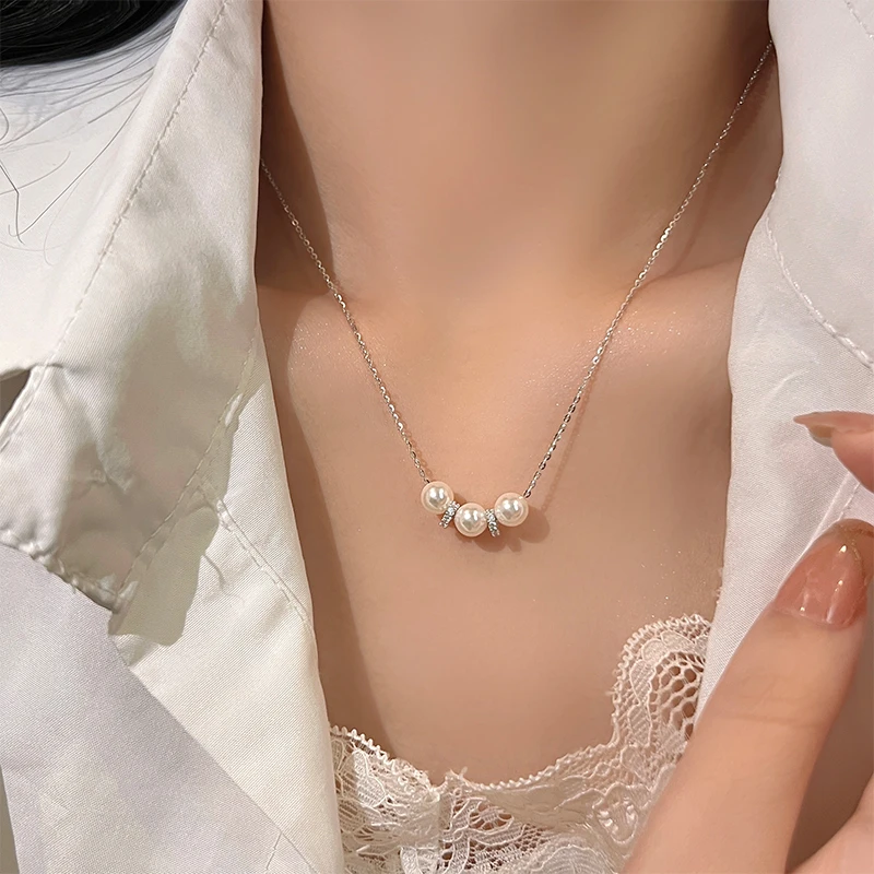 坠链均925银仿珍珠 轻奢小众简约项链女高级感气质百搭配饰YS148