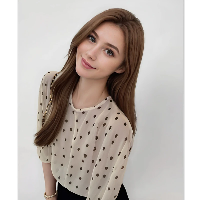 法式复古波点印花长袖防晒衬衫女夏季新款雪纺今年流行遮肚小衫薄