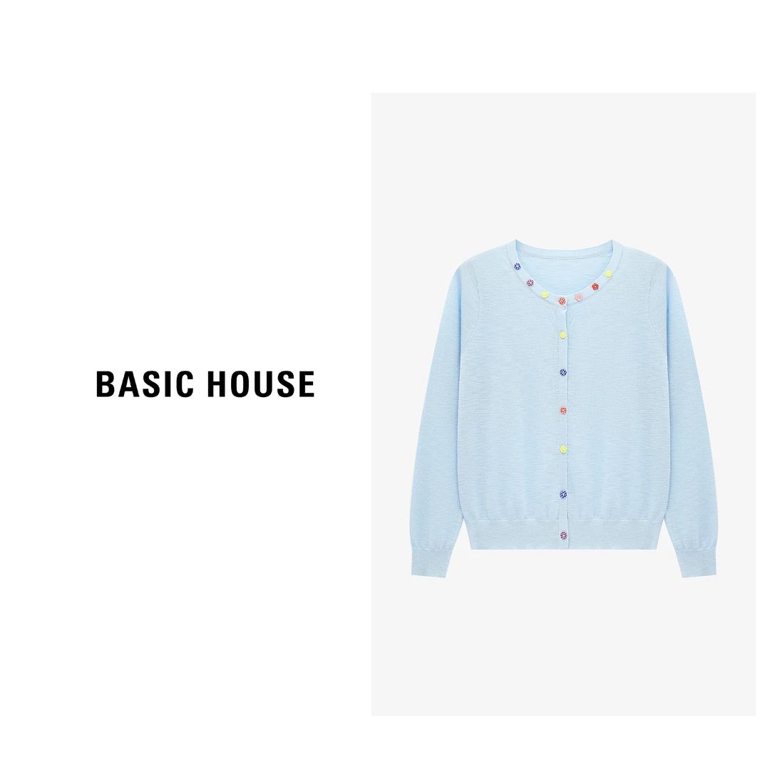 Basic House/百家好夏季小香风时尚开衫长袖针织衫-B0625B5H262