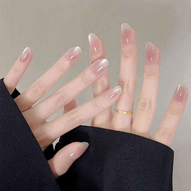 银尘秘境米哩米 冰透裸色玻璃珠猫眼手工穿戴甲短款纯欲氛围感