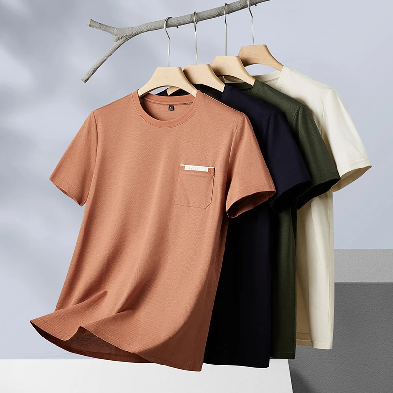 加肥加大码丝光棉短袖T恤男夏薄款圆领体恤男半袖透气汗衫648006