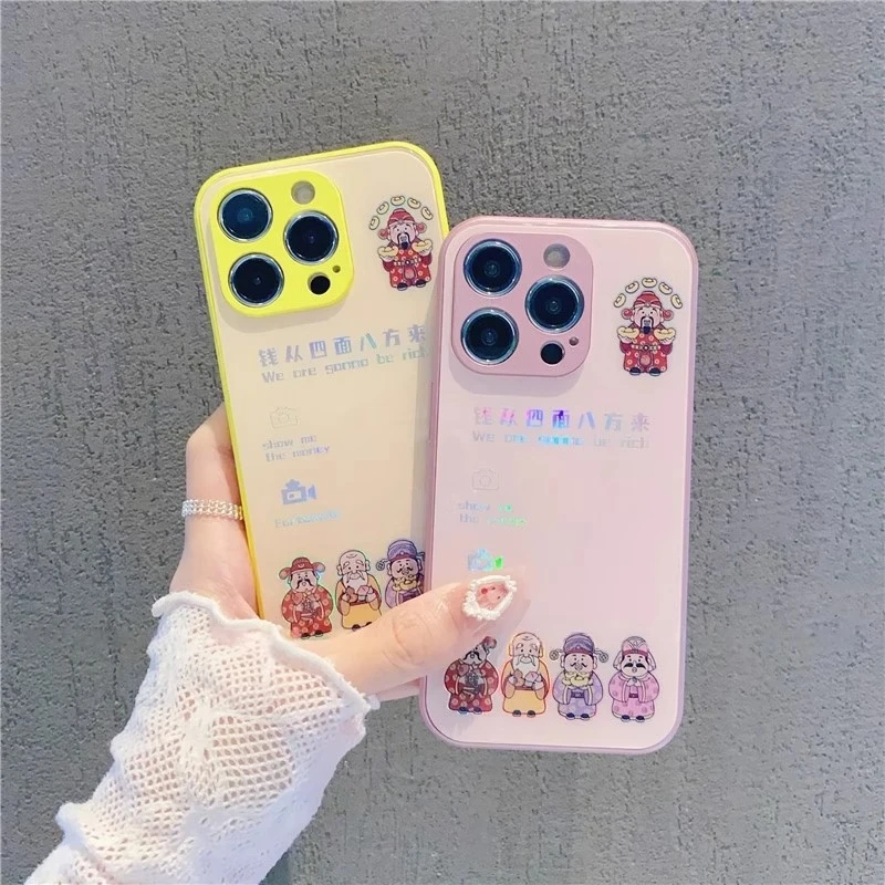 钱从四面八方来烫金适用苹果vivo华为oppo小米iPhone16玻璃手机壳