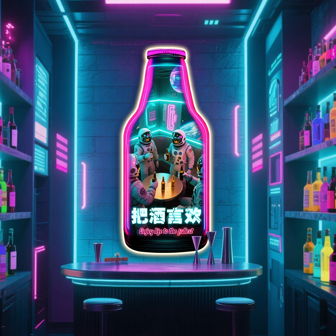 KTV酒吧发光文字酒瓶装饰画潮流酒馆烧烤夜店led氛围灯宇航员挂画