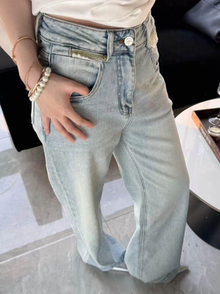 【济州岛】双侧蕾丝拼接口袋设计牛仔裤