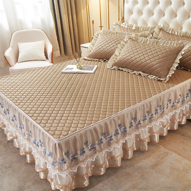 水星家纺适用泰国乳胶凉席三件套亲肤可水洗可折叠冰丝席床裙款夏