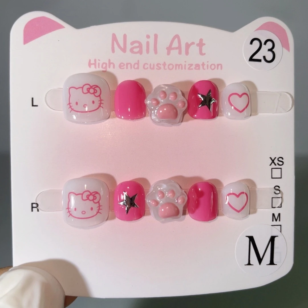 【猫爪KT】小朋友3-12岁穿戴美甲Kitty公主款可拆卸不伤甲女童美甲