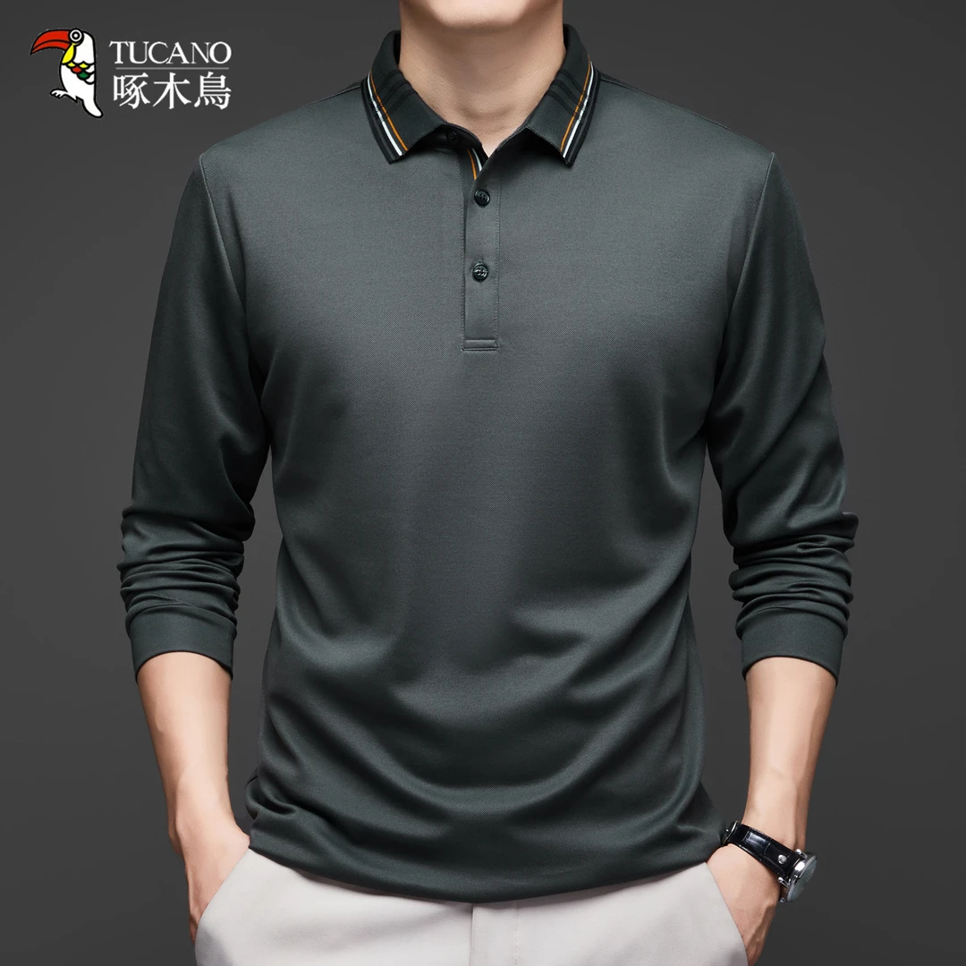 TUCANO/啄木鳥春季长袖翻领百搭桑蚕丝POLO衫男休闲时尚T恤上衣服