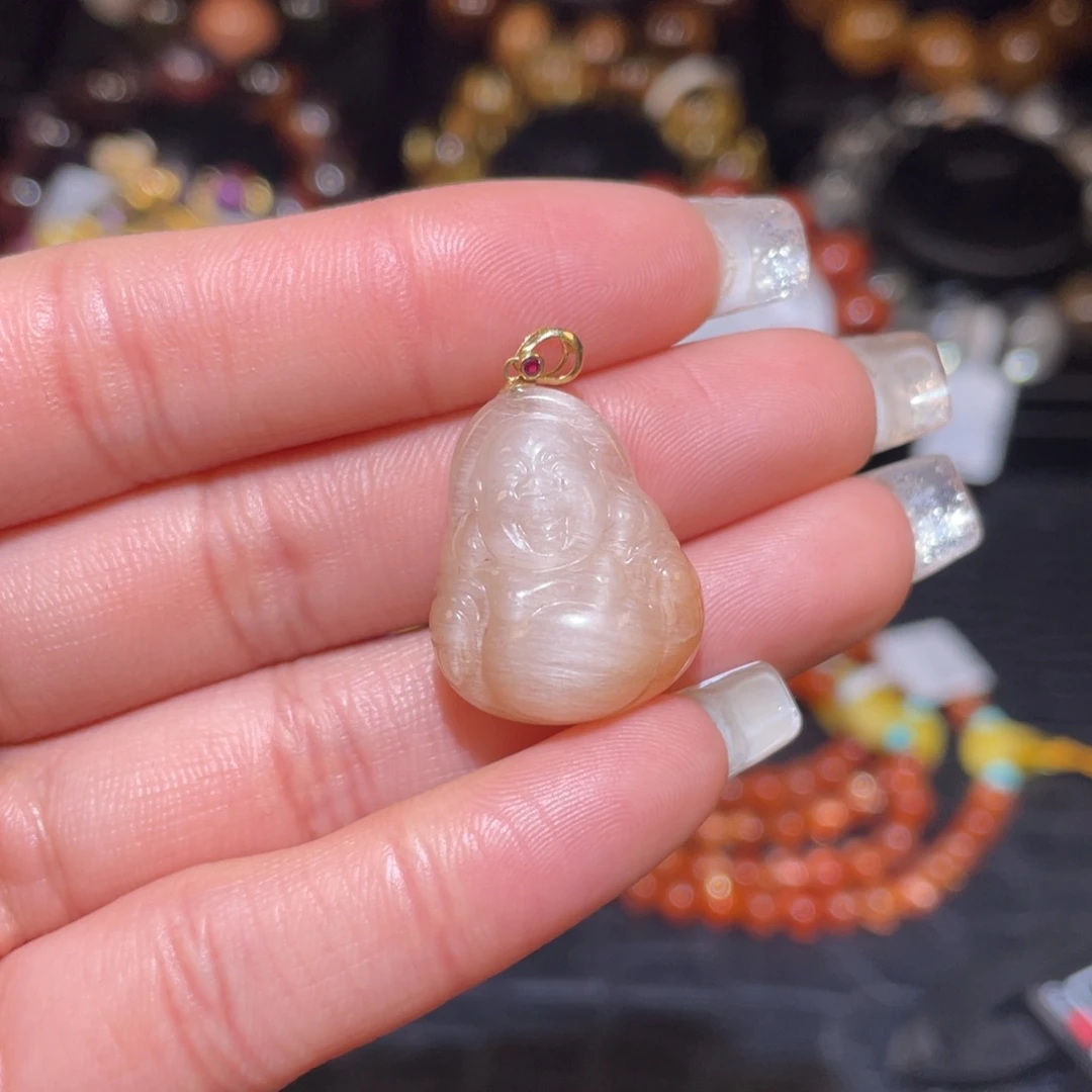 颈饰水晶18K金镶嵌兔毛吊坠