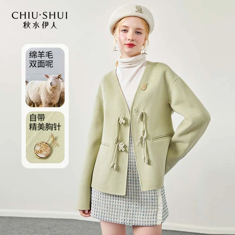 秋水伊人新中式短款大衣冬季设计双面呢623410A130115