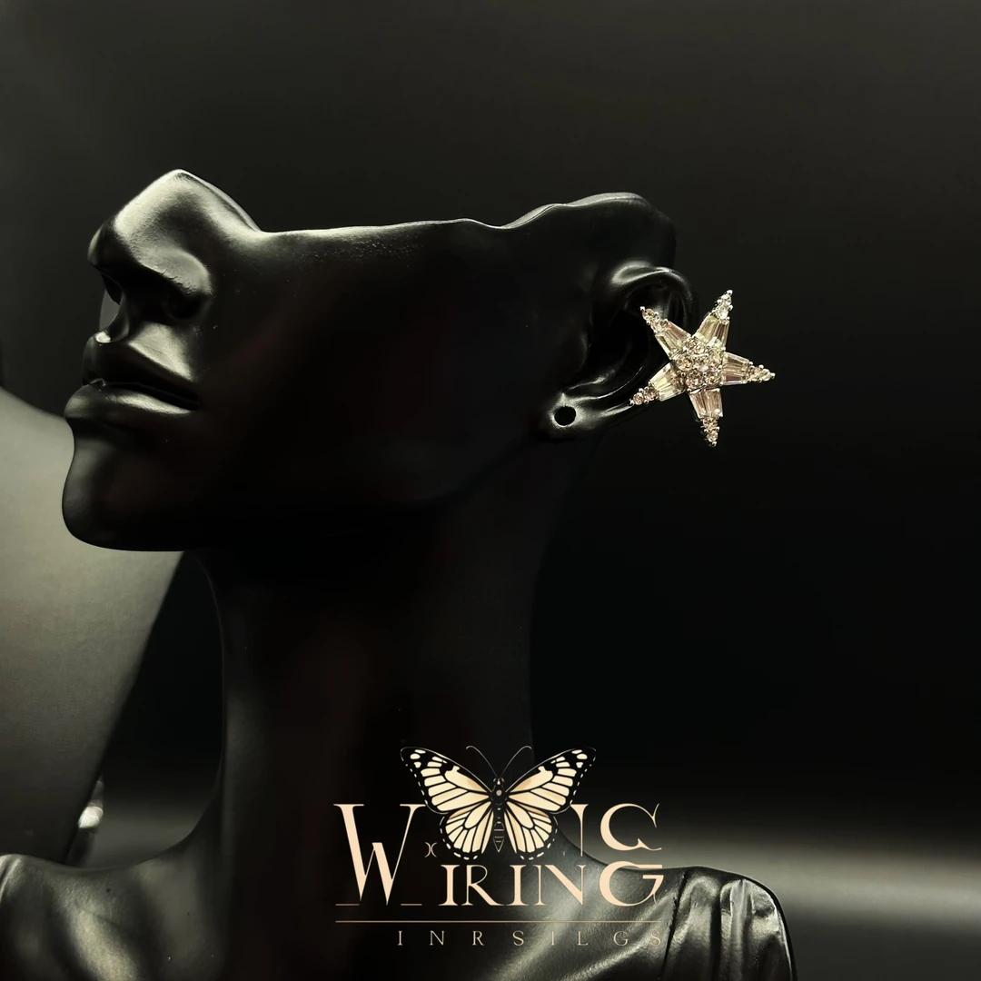 铜合金合成锆石耳饰 王大嘴原创 “爆闪星星”银钻五角星耳骨夹A877