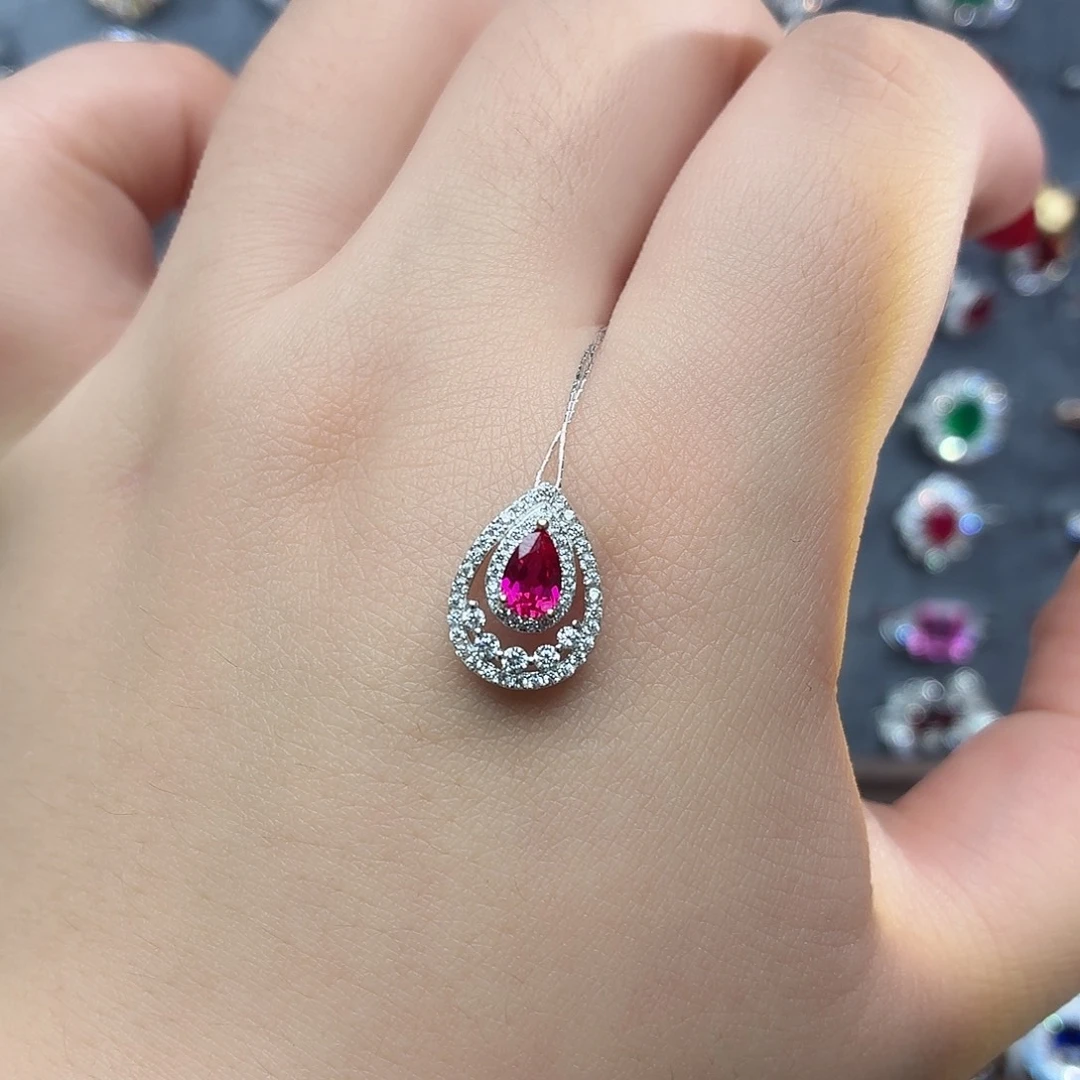 吊坠925银培育卢比莱色宝石