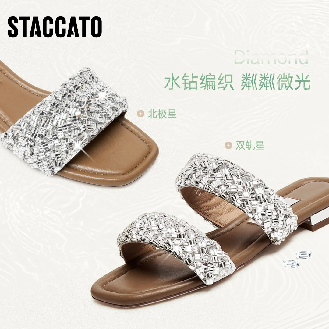 【YOKI专享】思加图2025夏季新款双轨星一字拖平底女凉鞋EEQ17BT5