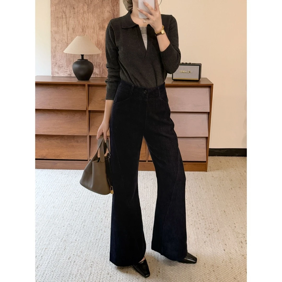 (加绒)秋冬新款韩系简约百双计搭显瘦直筒微喇保暖休闲裤女