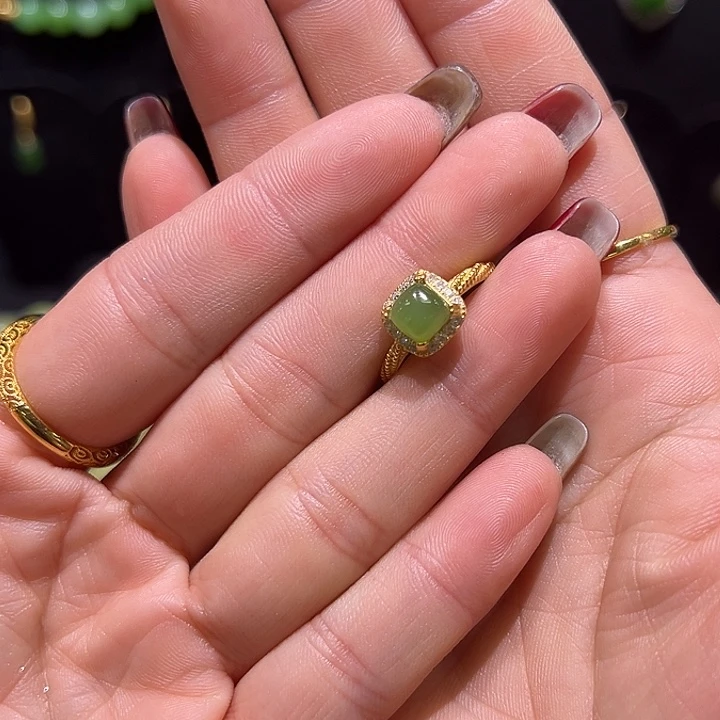 和田玉银S925镶嵌戒指