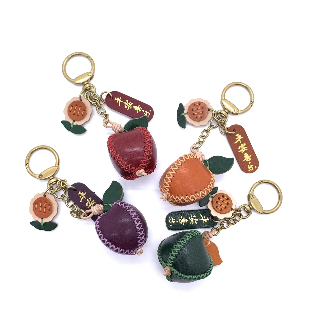 平安喜乐立体真皮小苹果包包挂件钥匙扣挂饰