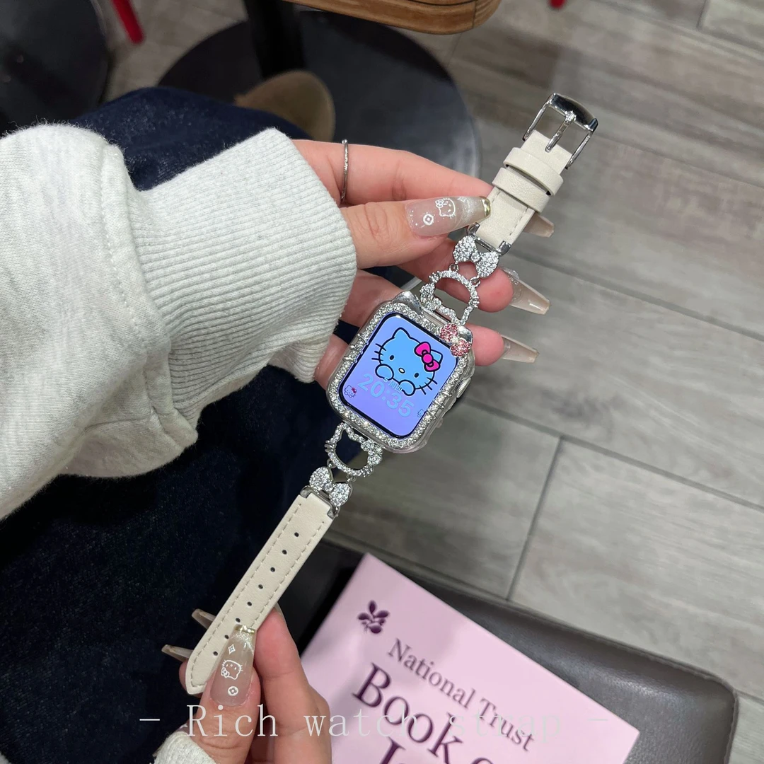 超迁镶钻KT凯蒂猫适用Apple watch苹果手表带S10小众ins女S9876se