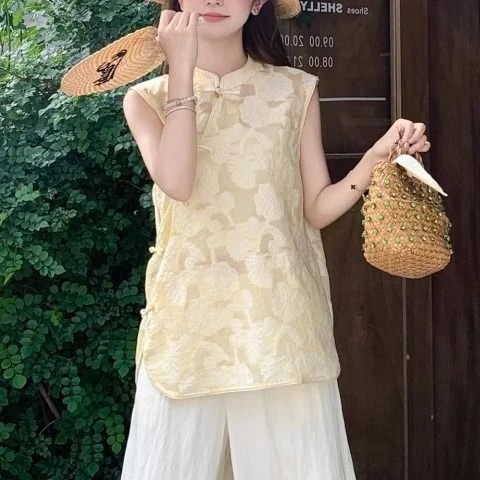 高级感无袖上衣衬衫女新中式国风夏季高级轻薄轻奢女人味上衣