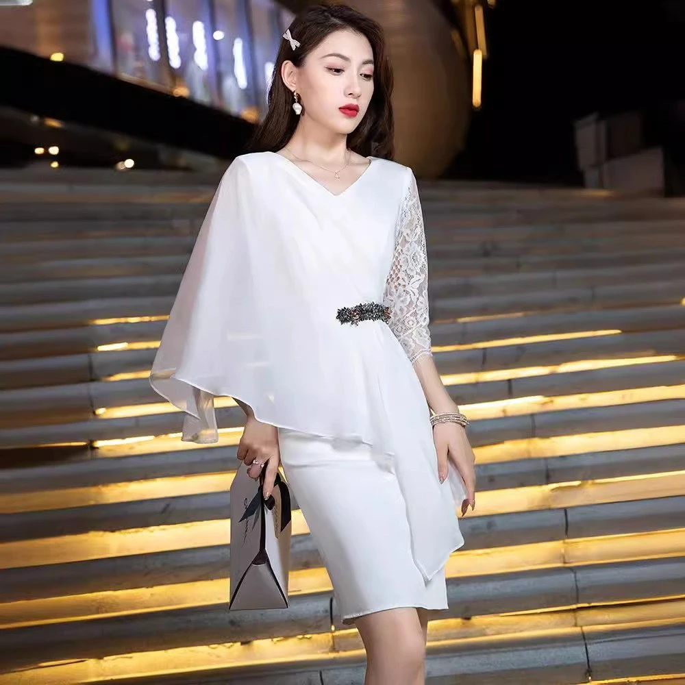 白裳似雪小晚礼服裙女宴会气质高端聚会职场年会连衣裙平时可穿夏