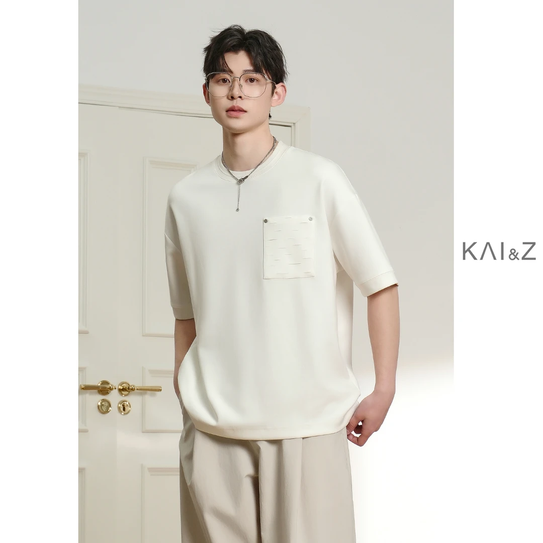 撞钉贴袋莫代尔纯色短袖T恤男夏季2025新款宽松潮流百搭圆领半袖