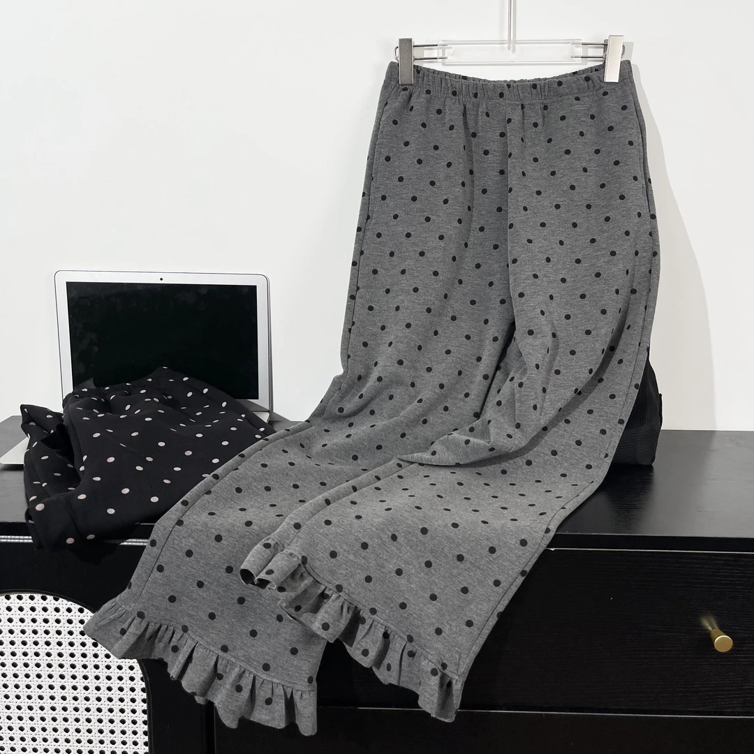 【花边点裤，小韩日记】显瘦时尚休闲百搭薄款波点高腰花边裤1085