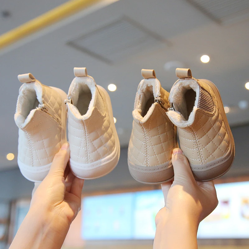 15-25码冬季女童鞋子男童皮靴宝宝棉鞋冬款加绒保暖幼儿二棉短靴