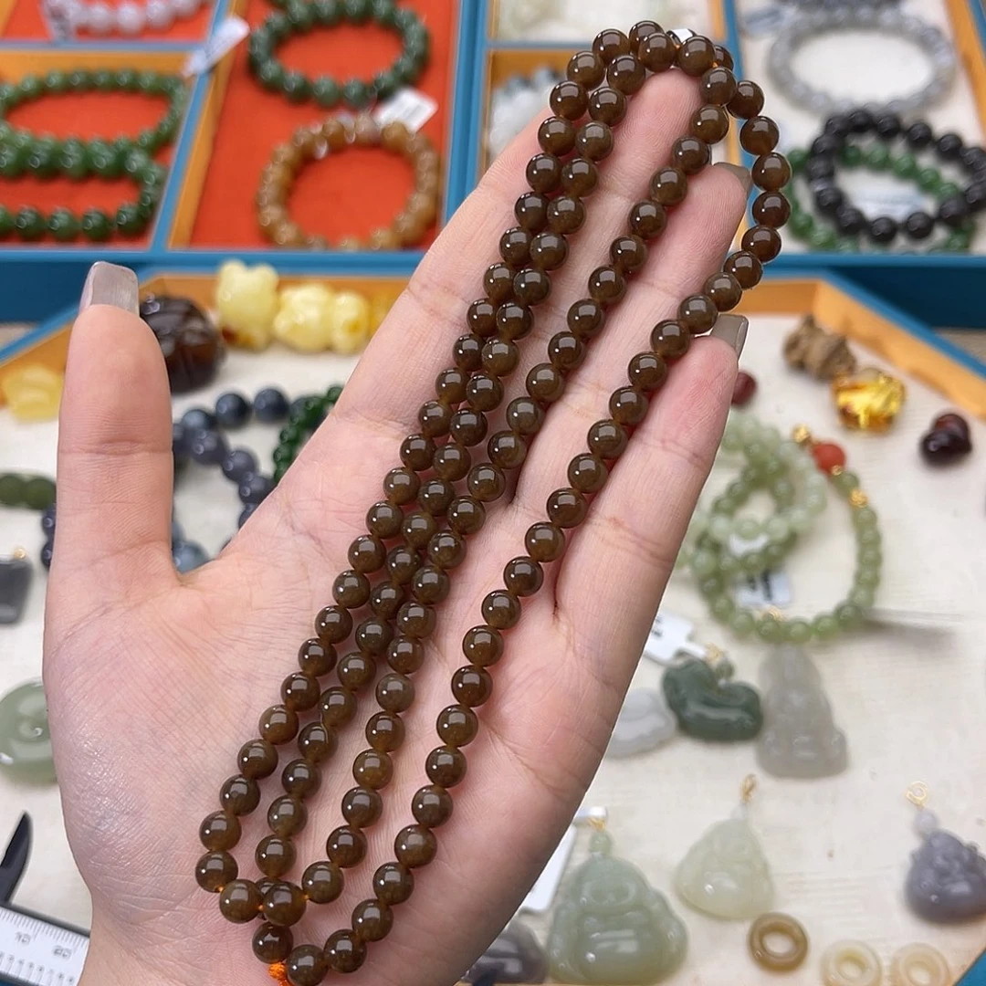 和田玉未镶嵌手链w31新疆料红糖6mm