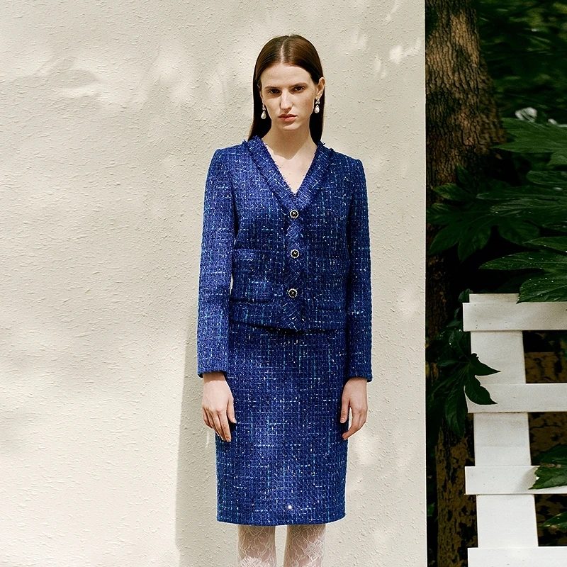 【羊羊专属】26年超前克莱因蓝梭织香风包臀半身裙MOHA01WSK701U61