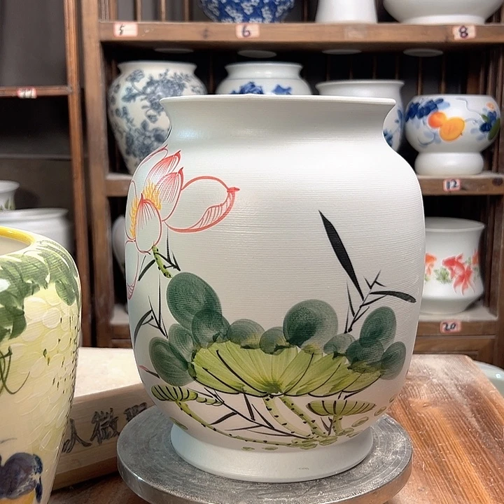 陶冬瓜高27哑光白荷花陶瓷