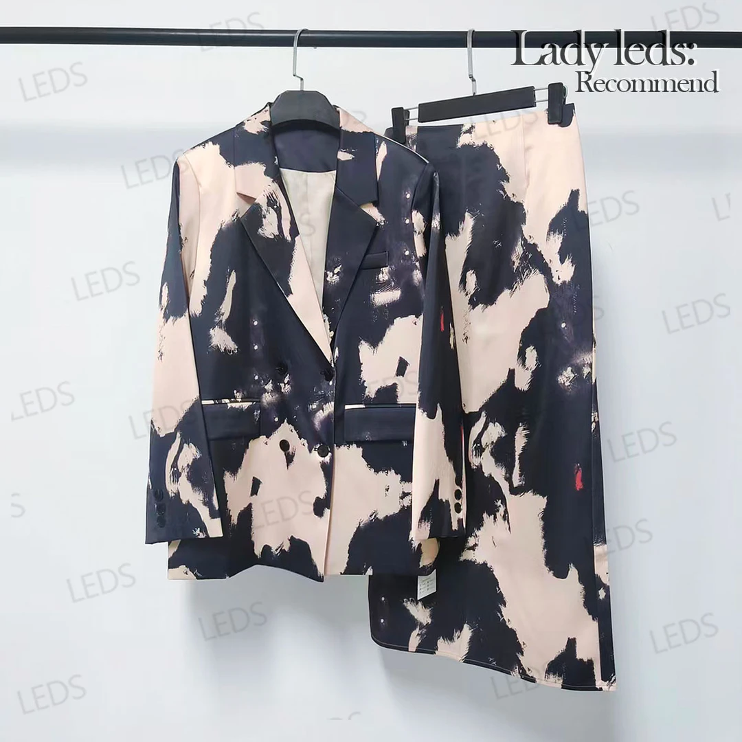 LEDS 9809-10秋季设计师款水墨晕染西服套裙女款