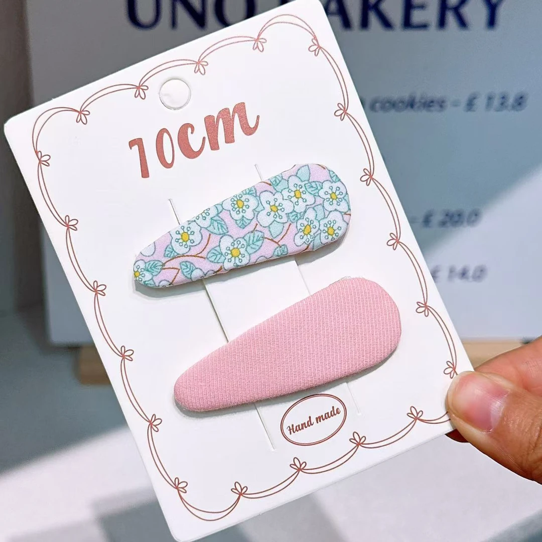 A-6923  1对粉色碎花布艺小清新百搭刘海碎发掰掰夹       发圈