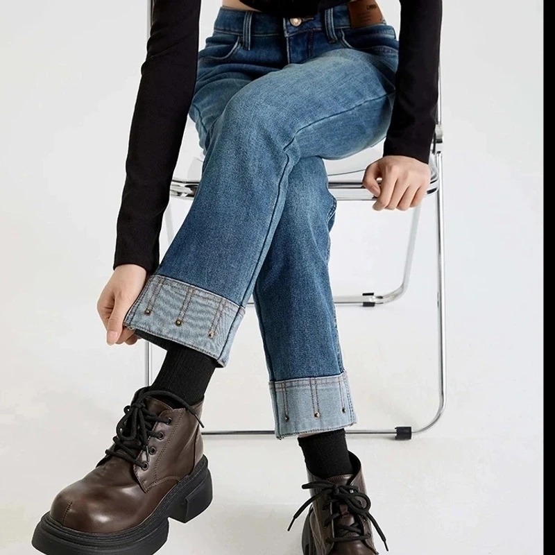 （77）秋冬新款高腰显瘦烟管裤小个子九分牛仔裤百搭时尚女