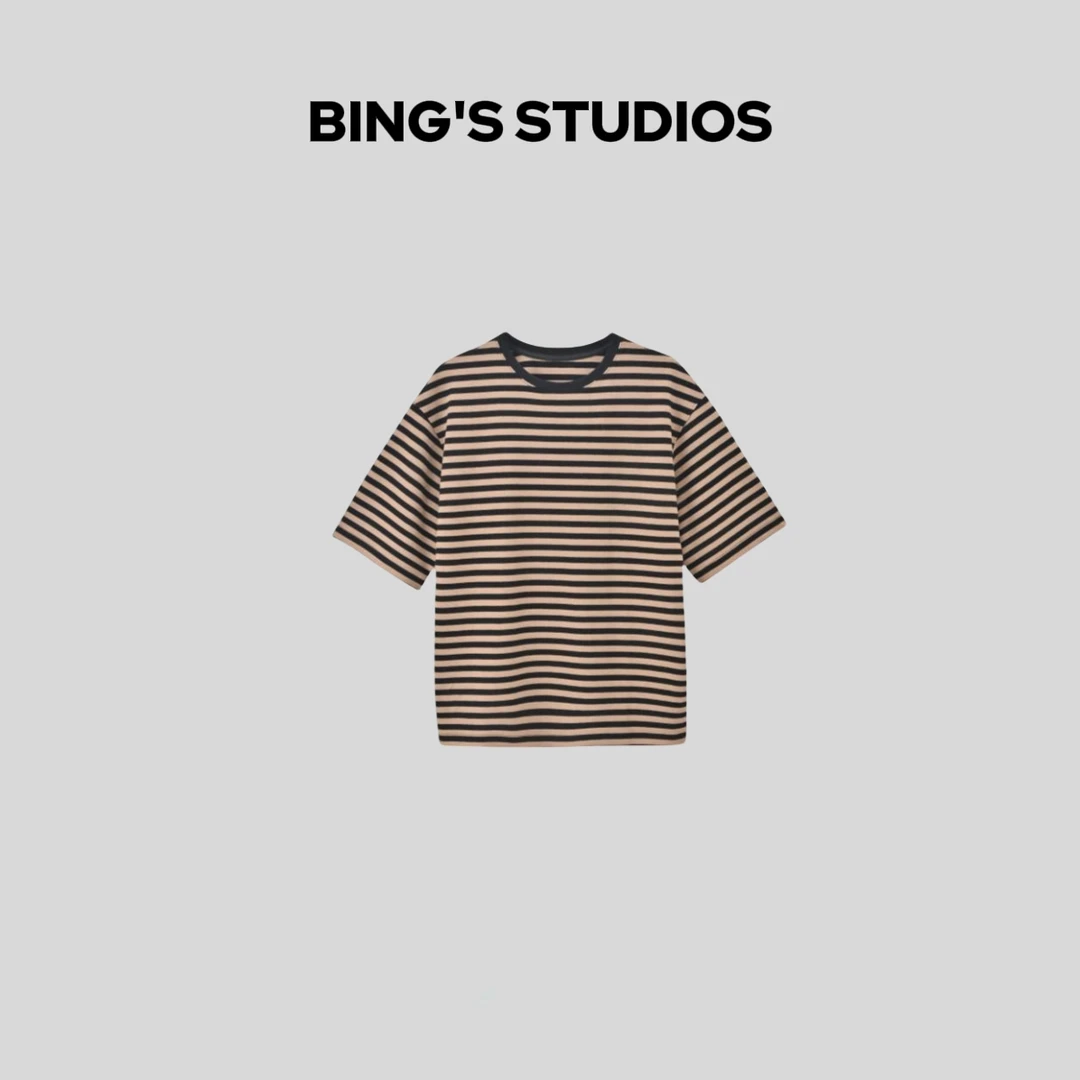 Bing Studios｜夏季时尚休闲百搭廓形圆领条纹短袖T恤 1098