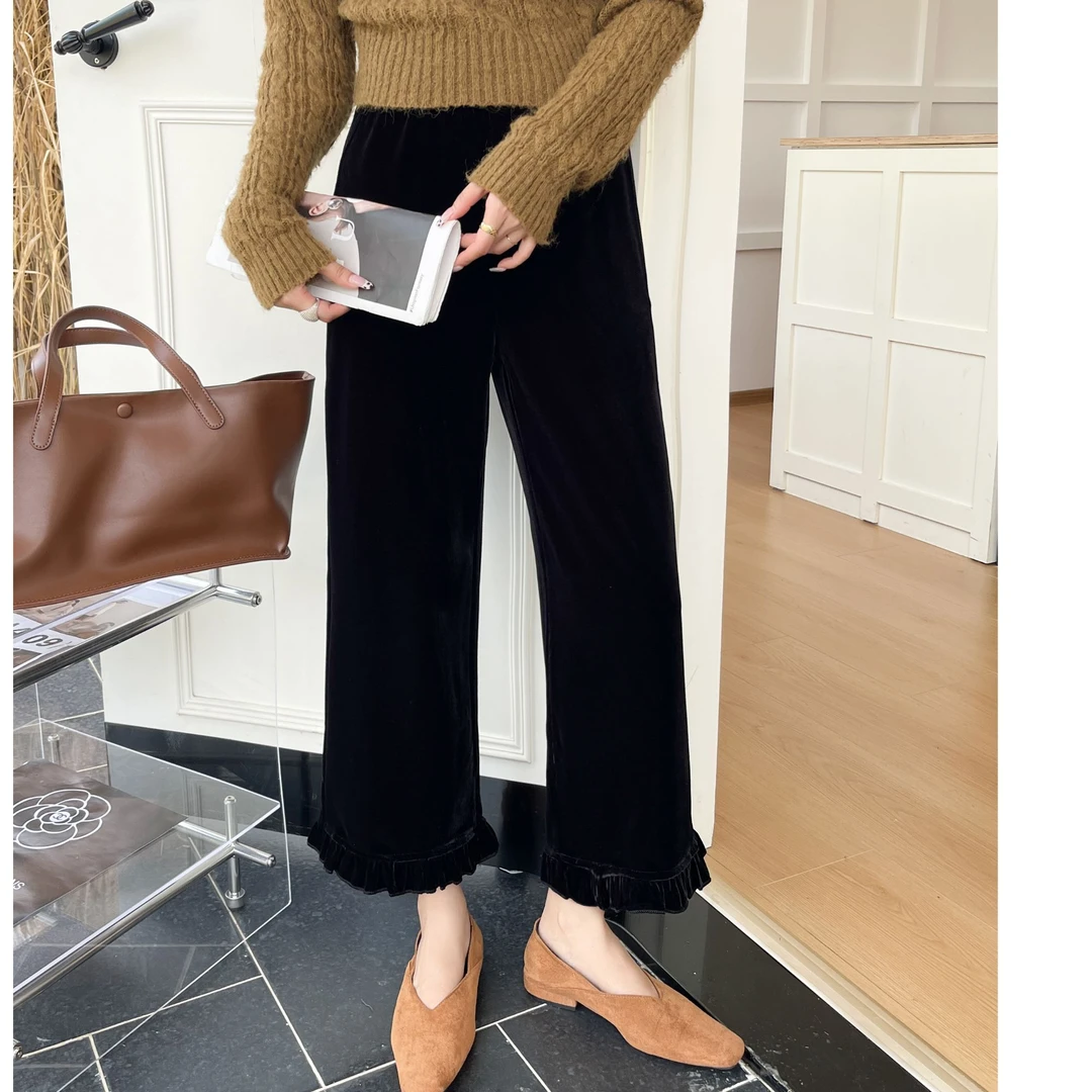 【广州薇姐】秋季复古百搭高腰显瘦女款休闲裤9167