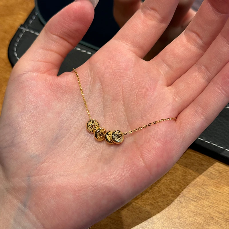 钛钢项链 钱币盘缠秤砣项链女时尚简约小众锁骨链不掉色