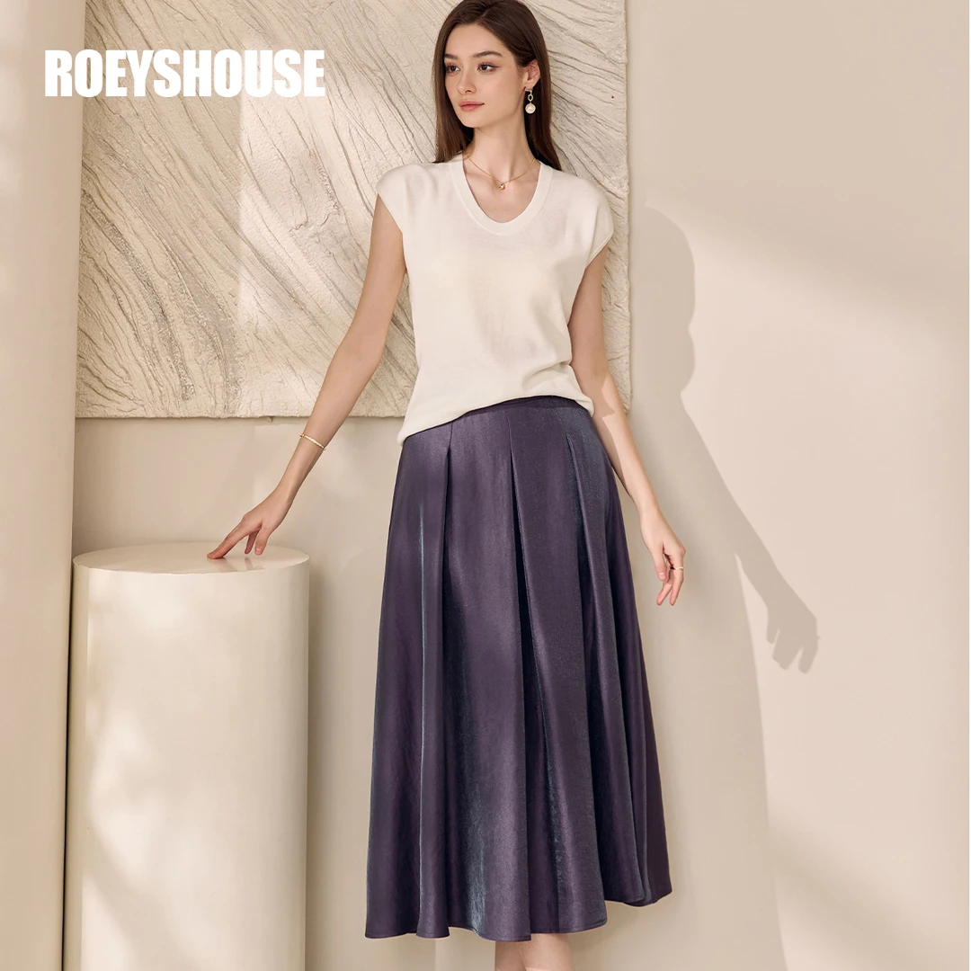 【RH】罗衣百搭黑色针织T恤2025夏季简约U领通勤修身短袖上衣12065