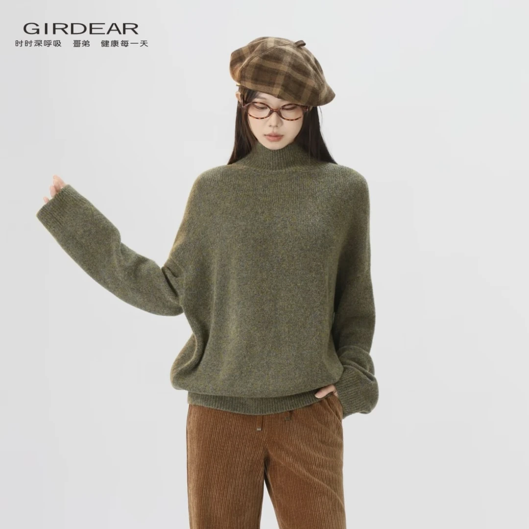 GIRDEAR/哥弟秋冬新款慵懒感简约百搭半高领宽松长袖针织衫138003