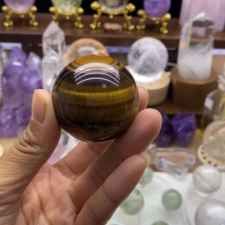 水晶未镶嵌摆件天然黄虎眼球