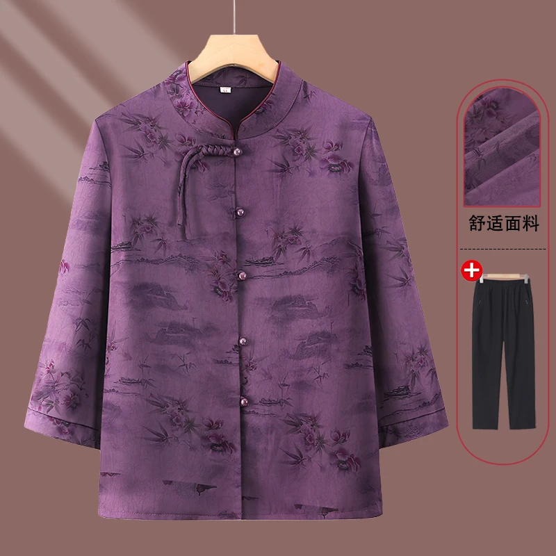 奶奶装夏装衬衫衣服妈妈七分袖上衣T恤中老年人春秋女老太太衣服