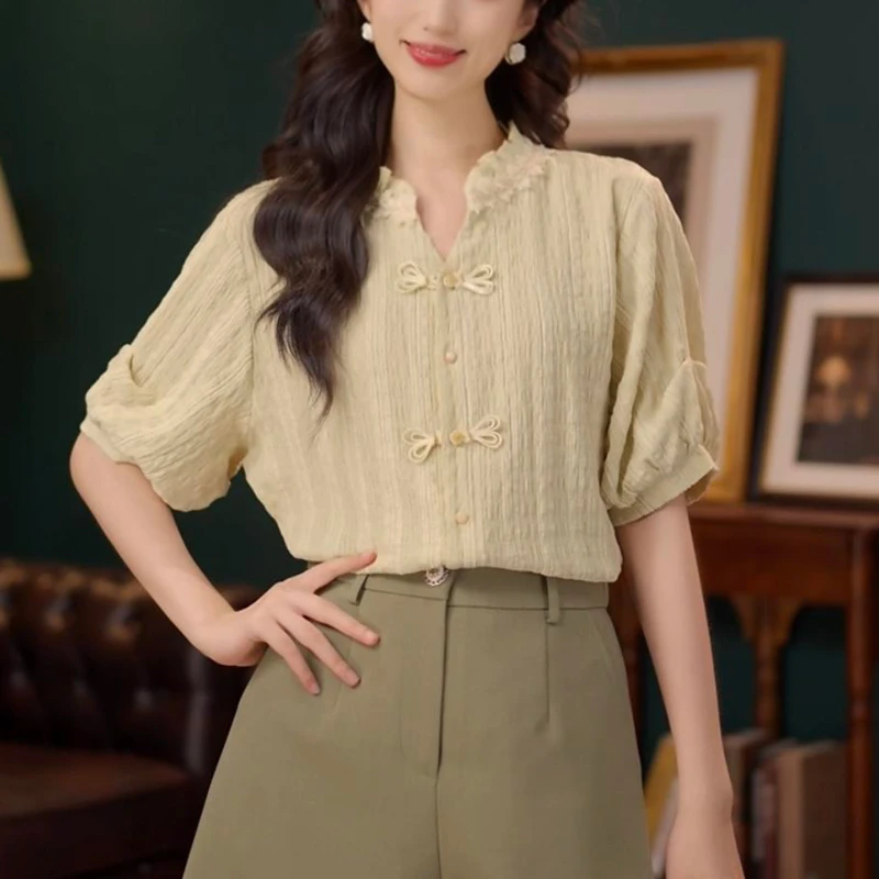 复古时尚港风气质百搭衬衫女2025夏季新款高级感宽松显瘦短袖上衣