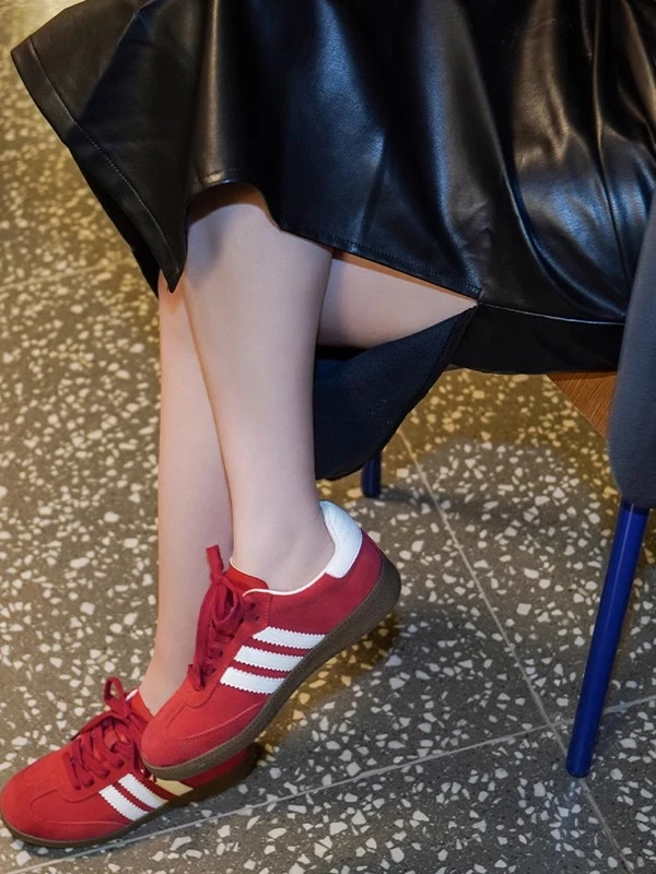 真皮版~6cm内增高红色德训鞋女款百搭厚底学生软底休闲板鞋阿甘鞋