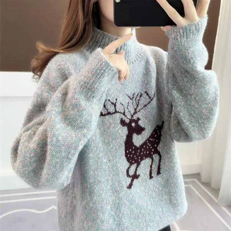 一只小鹿雪尼尔针织毛衣