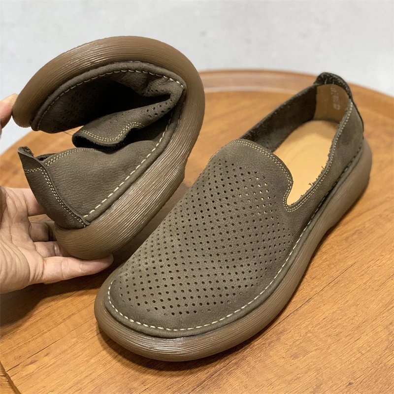 欧美『小众设计风」新品宝藏款~ 乐福鞋男宽头一脚蹬懒人鞋镂空透气