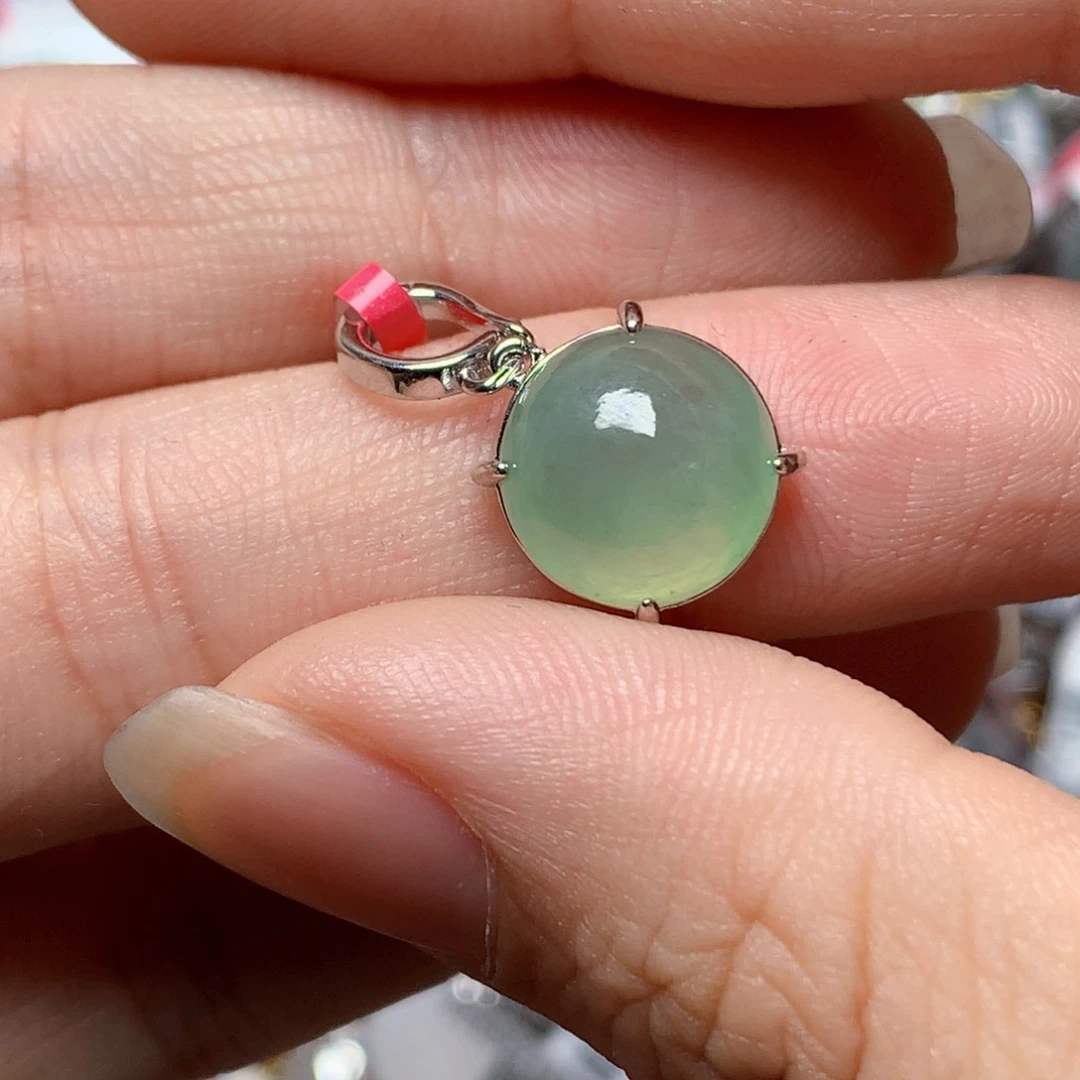 翡翠戒指银S925镶嵌天然翡翠吊坠