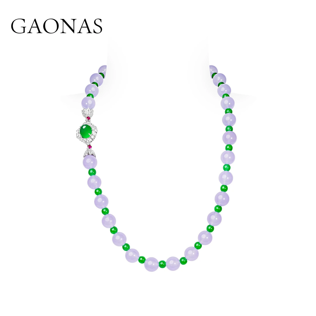 GAONAS 合成锆石项链 凤钗紫 贵气中式12mm紫珠项链11620XG