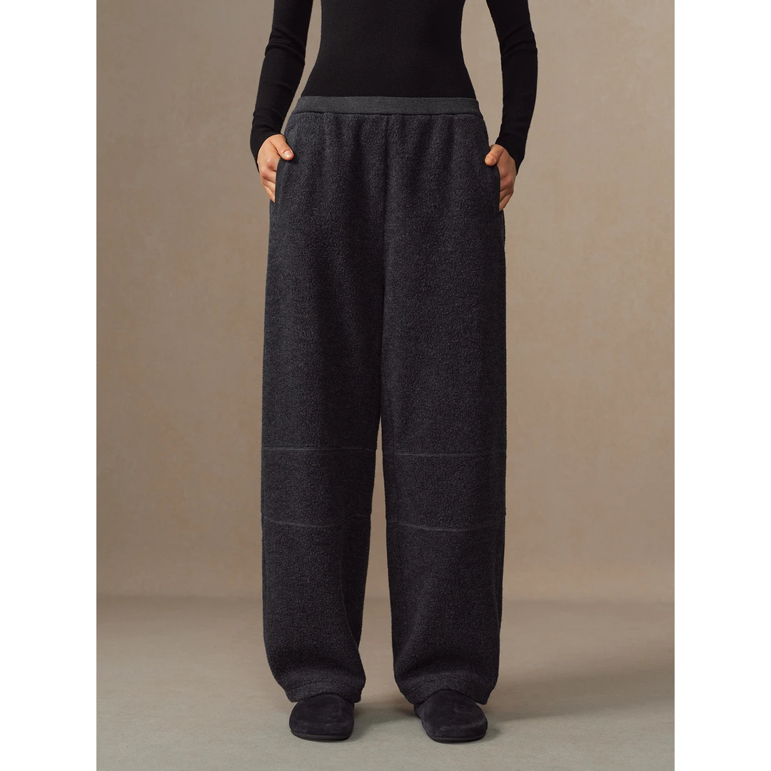 华吉言/HUAJIYAN【双杠裤】羊毛混纺绒感宽松舒适休闲裤长裤