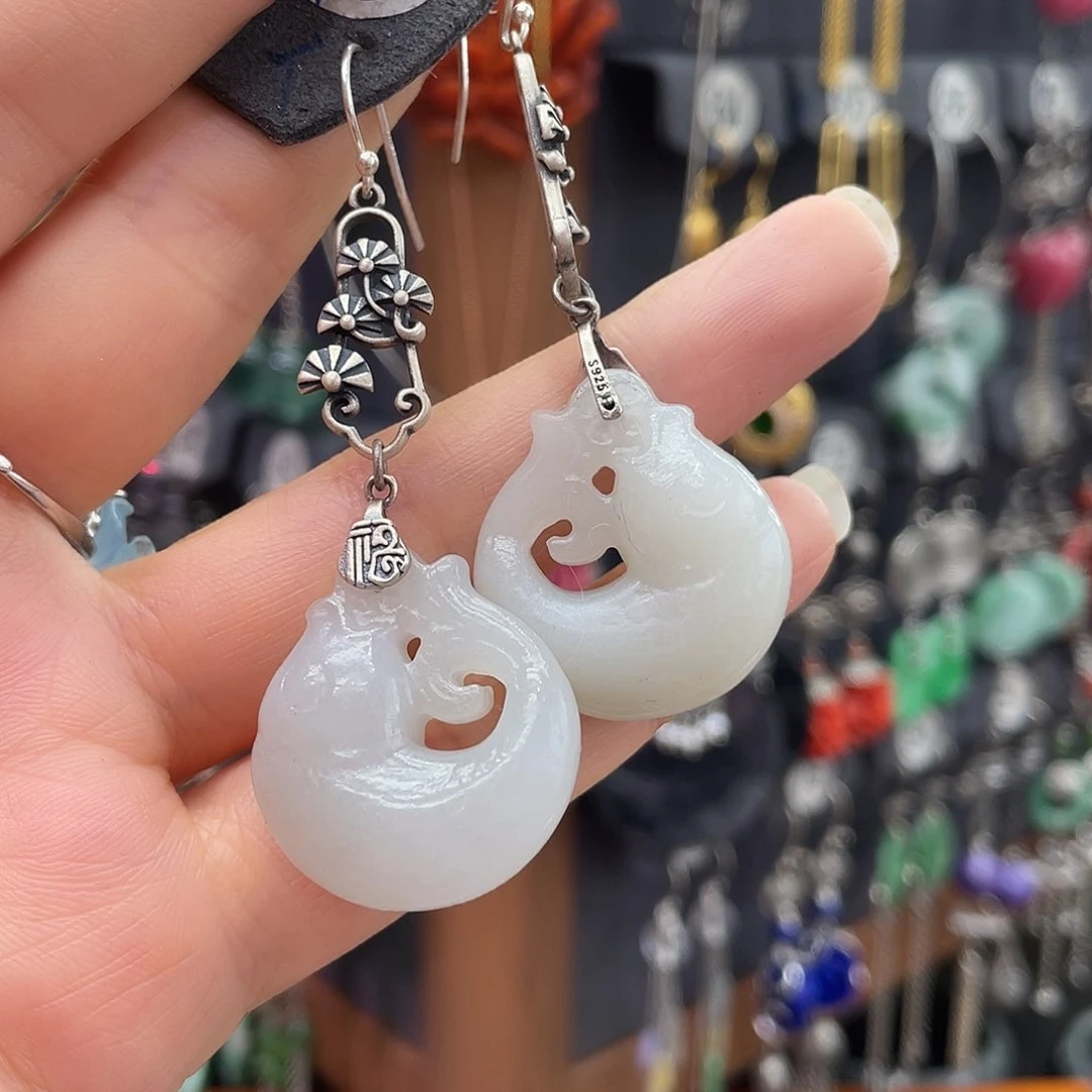 和田玉银S925镶嵌耳饰潇***妮915ghjjhh